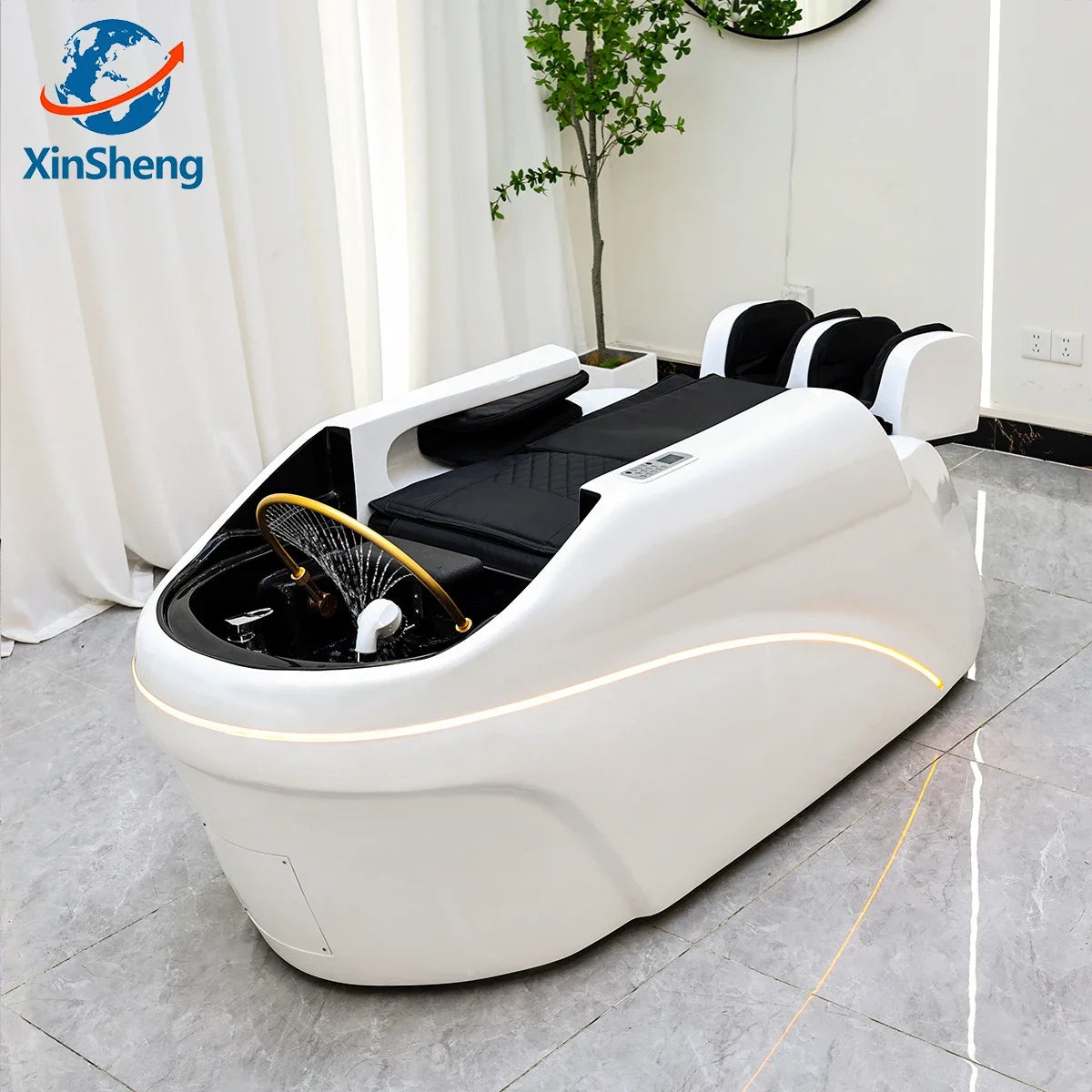 XinSheng Professionelles elektrisches Massagebett Kopf-SPA-Salon-Massagetisch Haarwasch-Räucherbetten Friseursalon Intelligente Möbel
