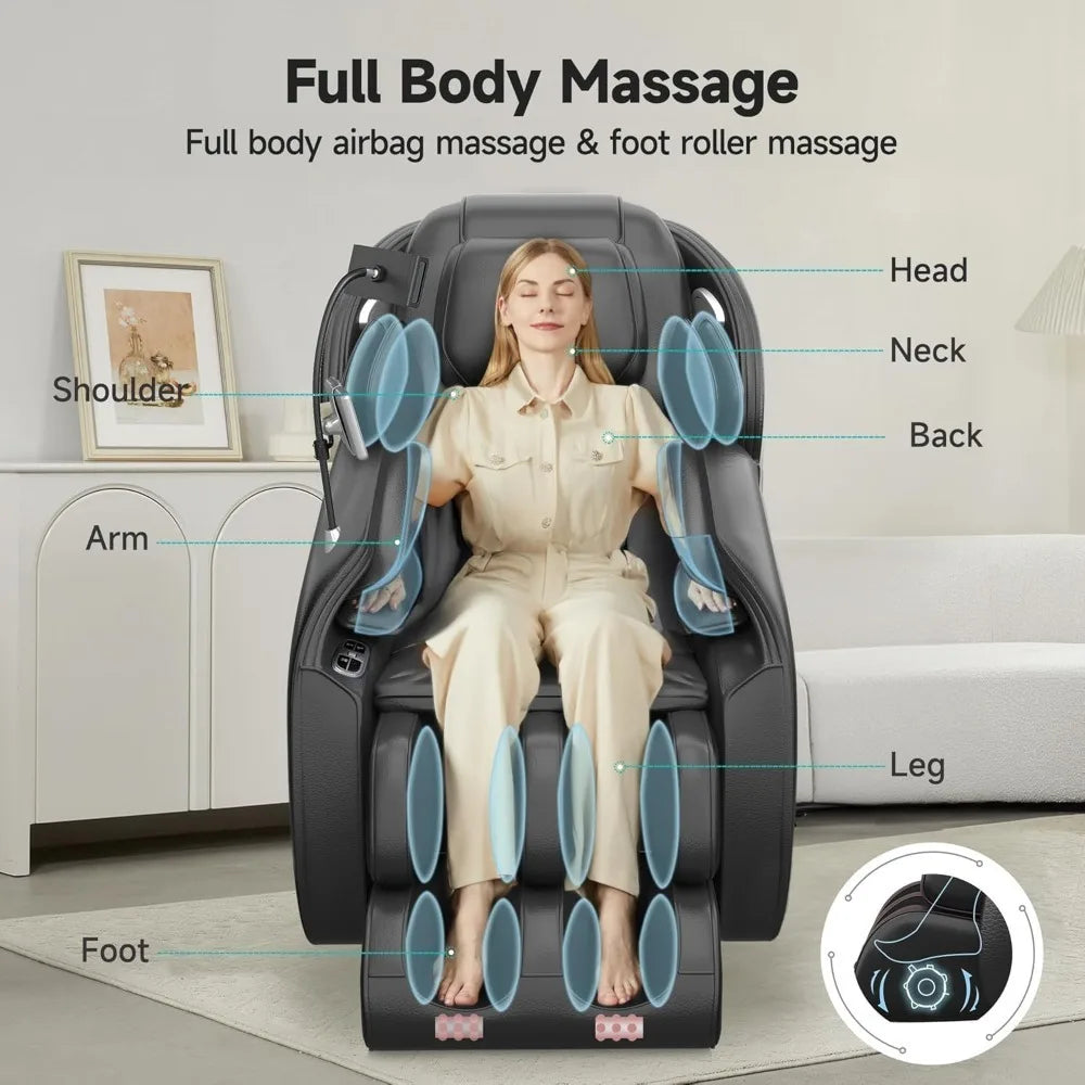 Full Body Zero Gravity SL Track Shiatsu Massage Chair Recliner with APP Control Phone Holder Child Lock Pause Button LED
