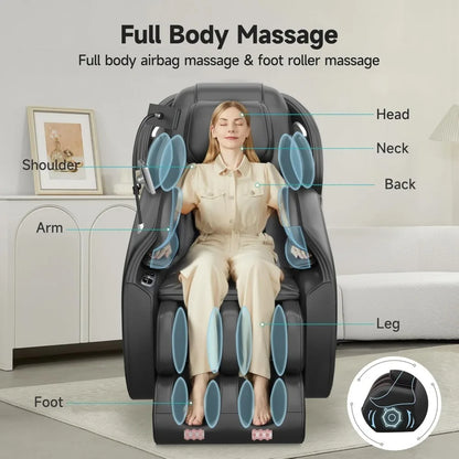 Full Body Zero Gravity SL Track Shiatsu Massage Chair Recliner with APP Control Phone Holder Child Lock Pause Button LED