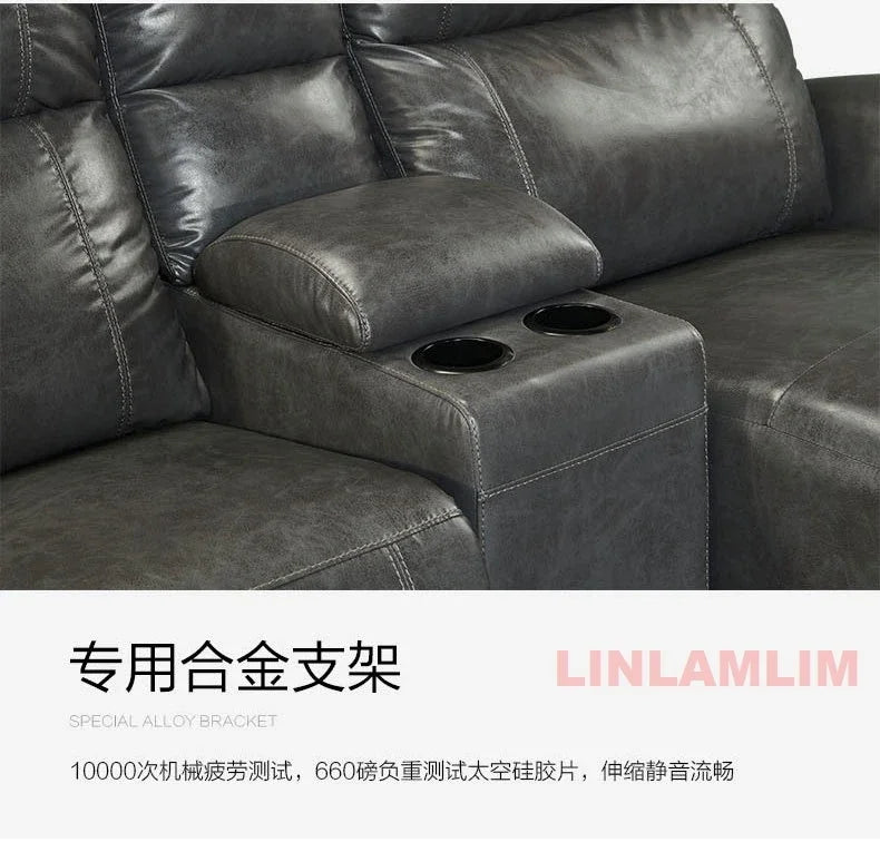 MINGDIBAO Luxuriöses Sofa-Set aus echtem Leder mit elektrischer Relaxfunktion, L-förmige elektrische Relax-Couch mit Nagelverzierung, Heimkinositz