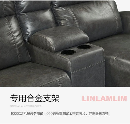 MINGDIBAO Luxuriöses Sofa-Set aus echtem Leder mit elektrischer Relaxfunktion, L-förmige elektrische Relax-Couch mit Nagelverzierung, Heimkinositz