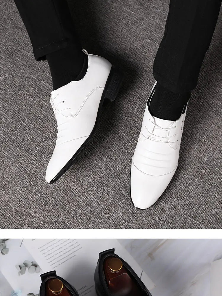 Classic Men’s Dress Shoes – White Leather Lace-Up Oxfords (Plus Sizes)