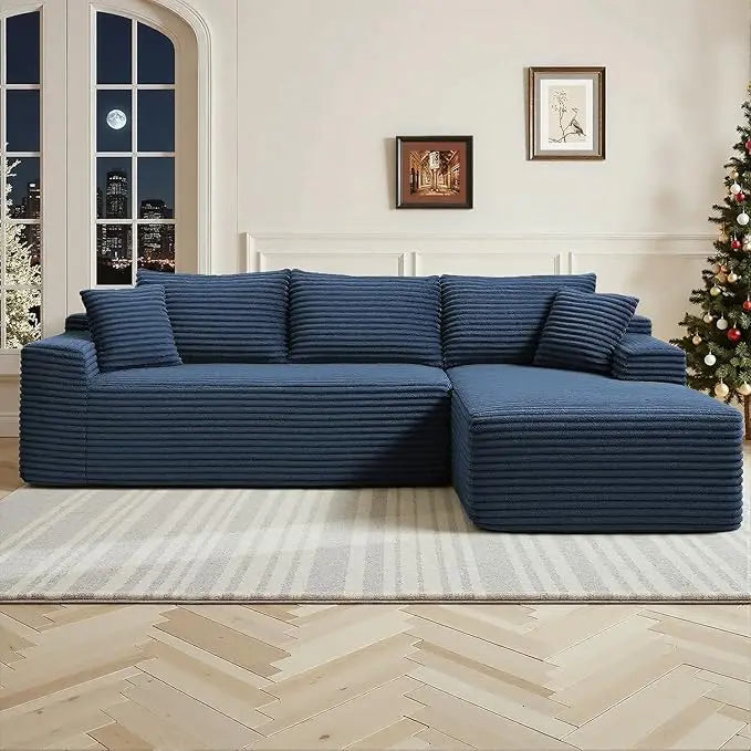 Modernes 108 L-förmiges Ecksofa, tiefes Wolkensofa, Cordstoff, Schwarz, Recamiere rechts, Wohnzimmermöbel, keine Montage