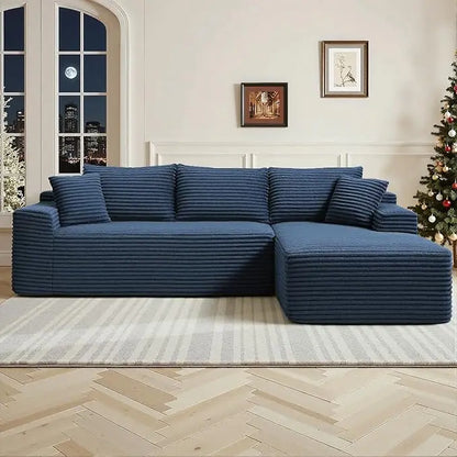 Modernes 108 L-förmiges Ecksofa, tiefes Wolkensofa, Cordstoff, Schwarz, Recamiere rechts, Wohnzimmermöbel, keine Montage