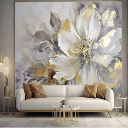 Custom 3D Modern Gold Leaf Flower Art Wallpaper Mural