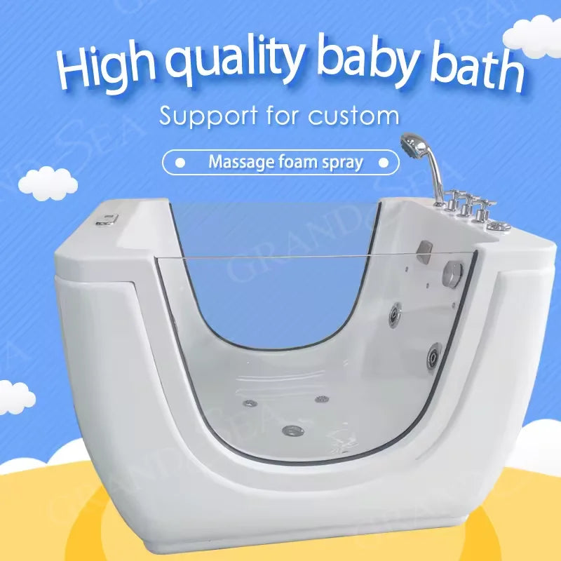 Freistehende Kinderbadewanne mit Temperaturregelung und Massagefunktion, geeignet für Spas und Wellnesszentren.