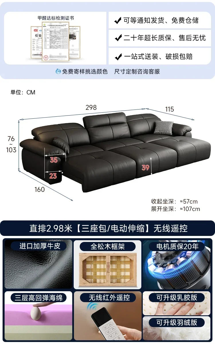 Genuine Leather Black Sofa Recliner Sectional Sleep Luxury Designer Sofa Daybed Modern Divano Soggiorno Couches Furniture