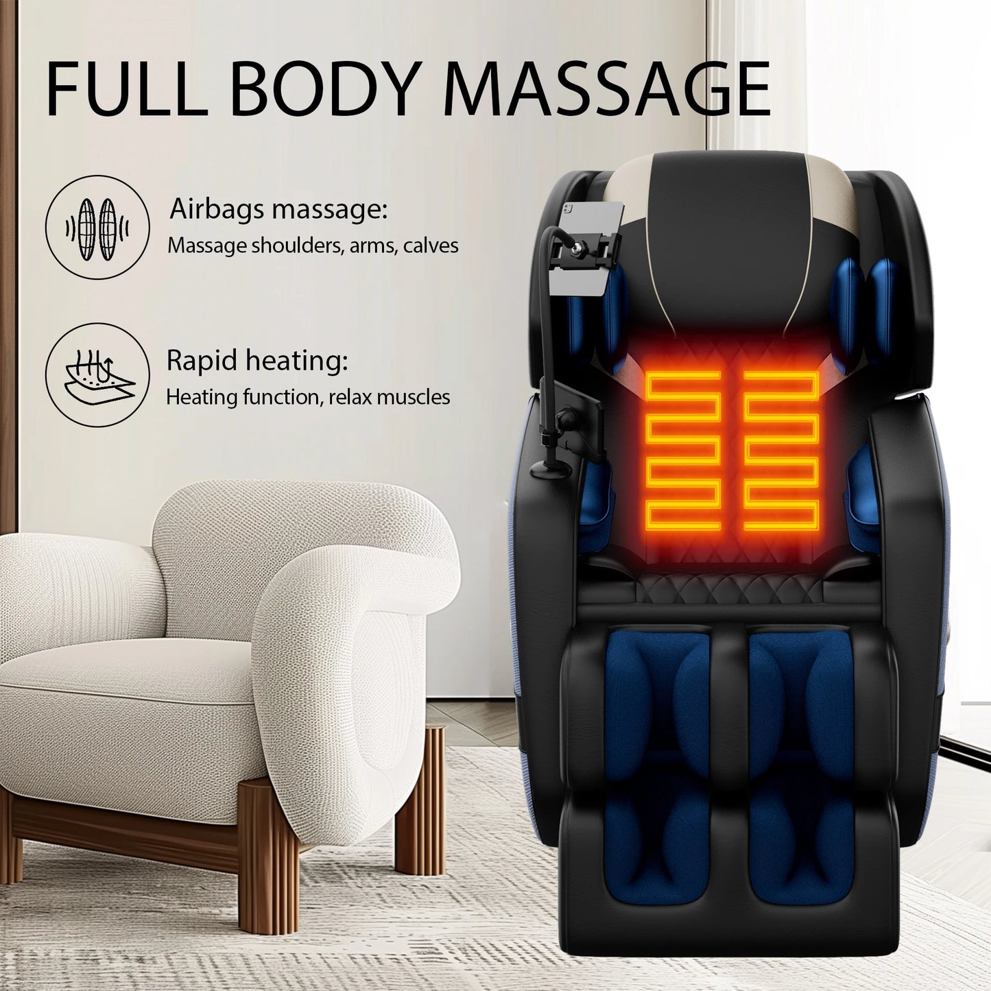Massagesessel mit Zero-Gravity-Funktion und Ganzkörper-Luftdruckmassage, Fußentspannung und Bluetooth-Audioverbindungsfunktion