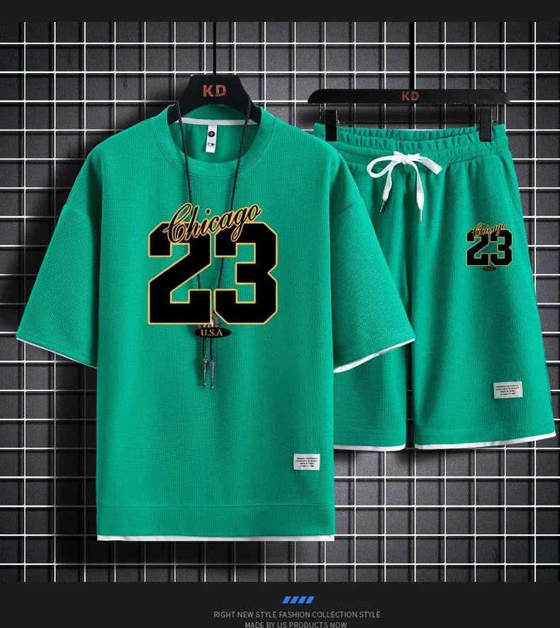 Men's Summer Korean Fashion Sportswear Set – Printed T-Shirt
