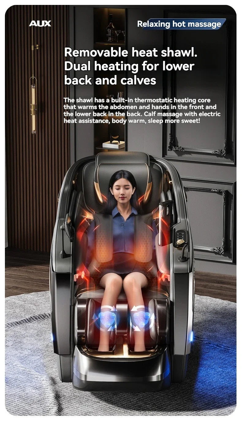 Dual-Core 6D+6D Massagesessel Ganzkörper-Schwerelosigkeits-Massagesessel mit Heizung Tiefenentspannungs-Massagesessel