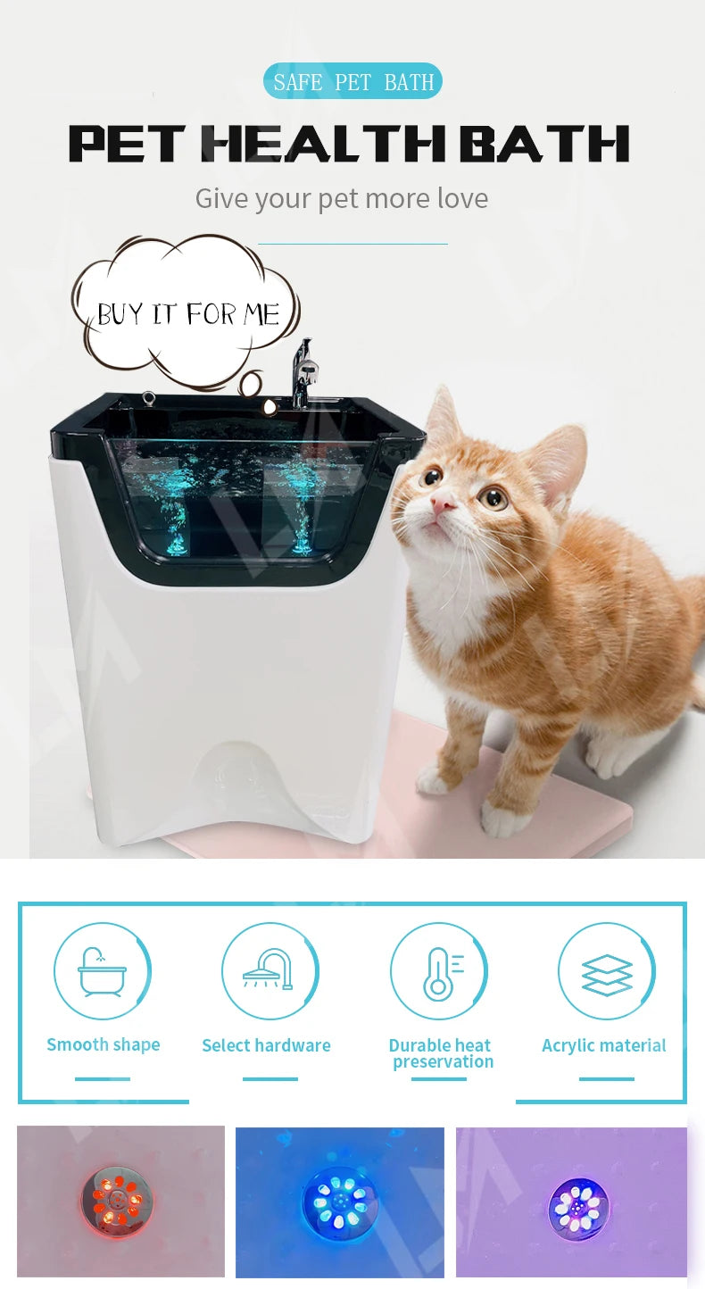 Modern Freestanding Ozone Massage Spa Bathtub with Shower Head for Pet Grooming & Cleansing Bath Whirlpool for Bathroom