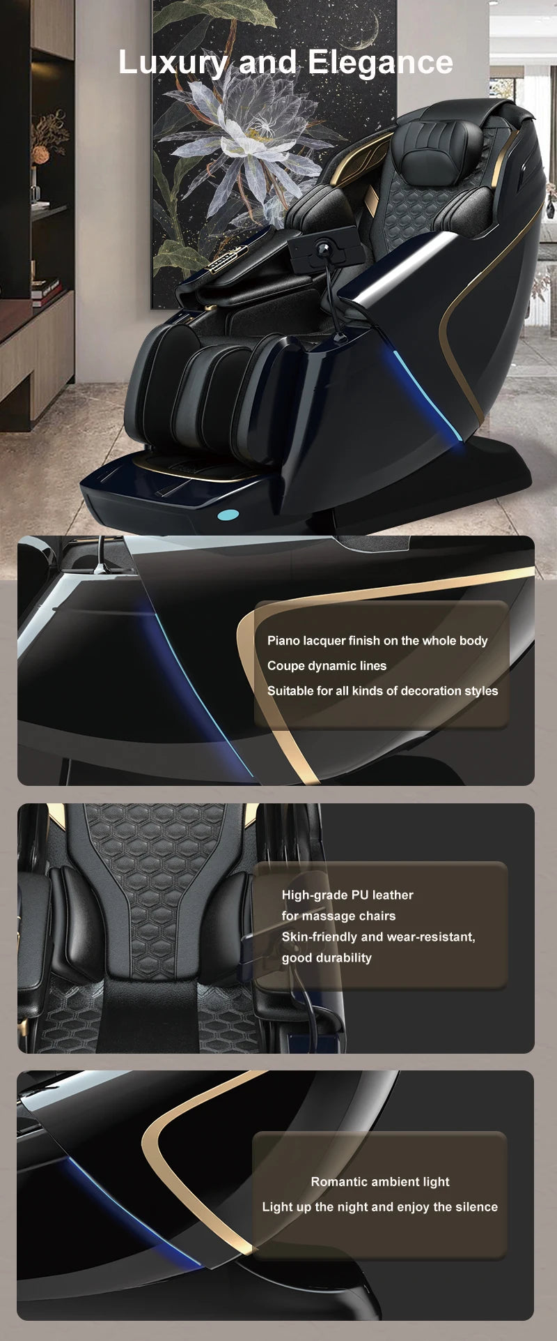 USA Lokale Lieferung 135cmSL Shiatsu 4D Heizung Airbag Zero Gravity Ganzkörpermassagestuhl Home Office Stuhl