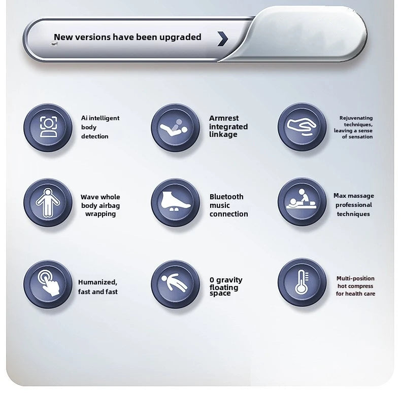Ganzkörper-Zero-Gravity-Massagesessel mit Rücken-, Taillen-, Hüft-, Bein- und Fußmassage, 10 Rollen, Heizung, LCD-Touchscreen