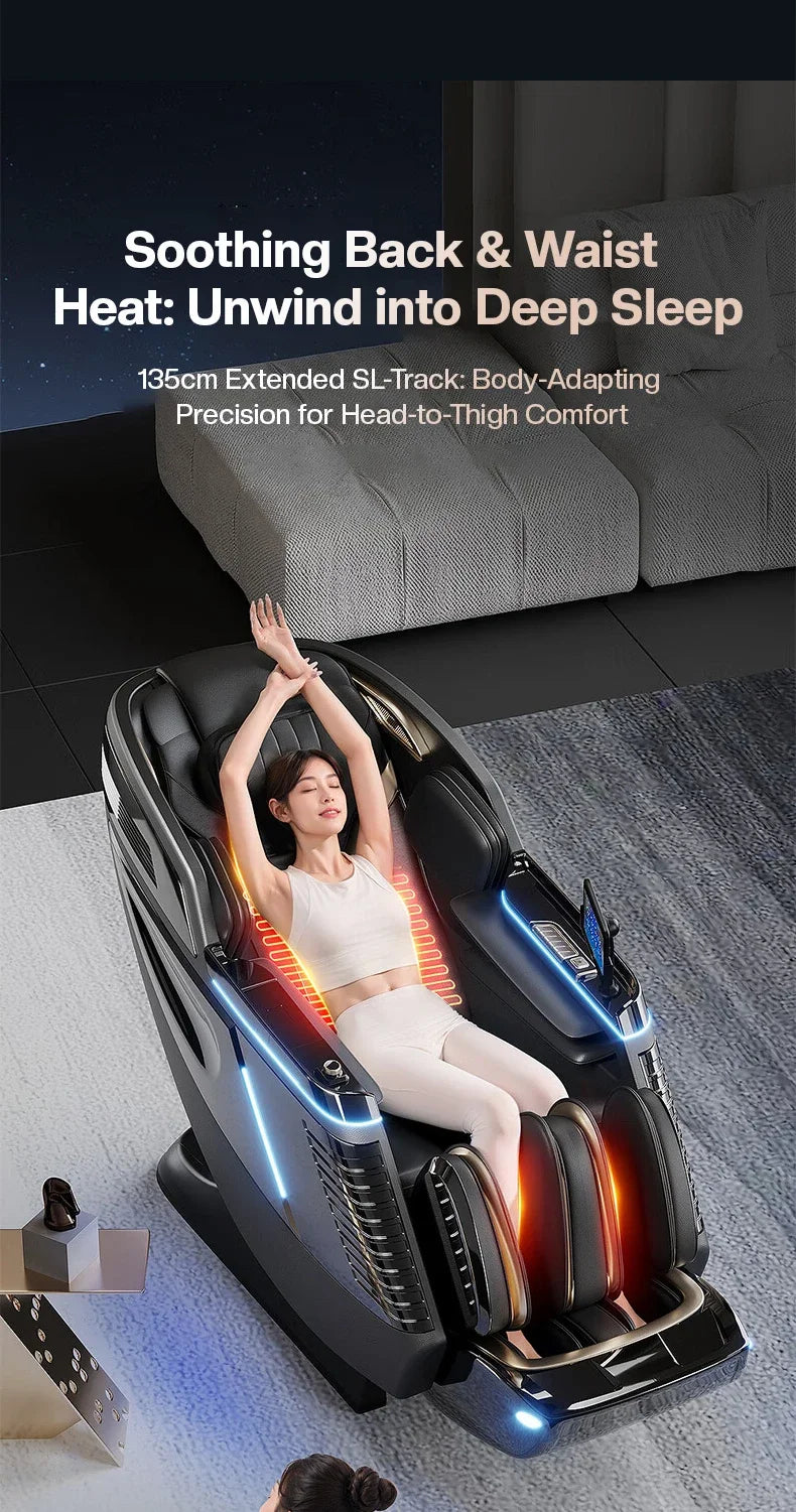4D+3D-Massagesessel Ganzkörper-Massagesessel mit Schwerelosigkeitsfunktion, SL-Track, Shiatsu-Massage, Bodyscan, Fußrollen, Dehnfunktion, Heizfunktion