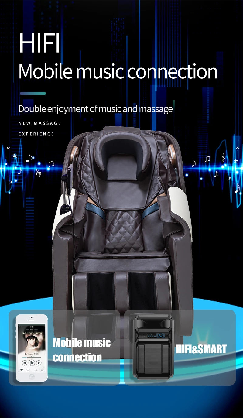 4D Ganzkörper-Massagesessel Zero Gravity Shiatsu-Massagesessel Bluetooth-Lautsprecher, Airbags, Heizung und Fußmassage