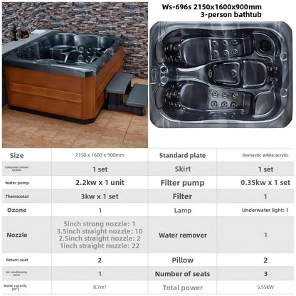 Smart Whirlpool Jacuzzi Spa-Wanne Tragbare Innen- und Außen-Badewanne mit Surfmassage Außen-Massagebadewanne Luft-Wasserdüse Möbel