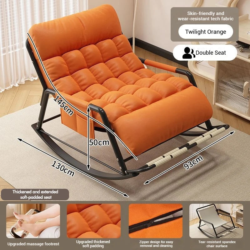 Living Room Reclining Rocking Chair Soft Removable Cushion Lounge Chair with Foldable Footrest Modern Home Office Relaxing Chair