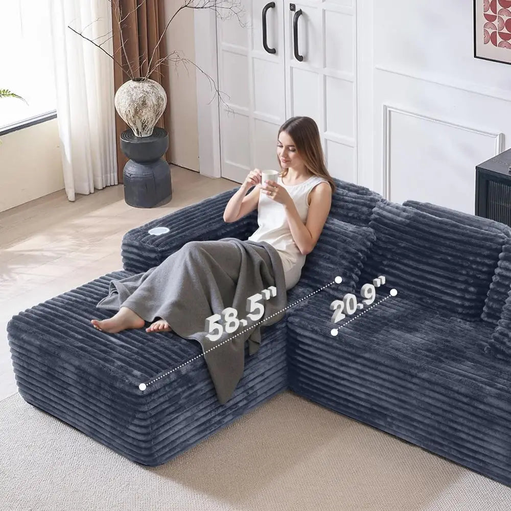 Cloud-Ecksofa mit L-förmiger Chaiselongue, modernes modulares Sofa mit tiefer Sitzfläche, integriertem Getränkehalter und Aufbewahrungstasche für das Wohnzimmer