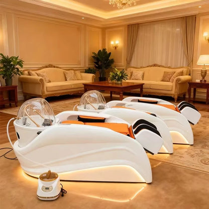Hersteller liefert Head Spa Bett Haar-Shampoo-Stuhl LED-Licht elektrische Massage Shampoo-Stuhl mit Kopf-Physiotherapie-Shampoo