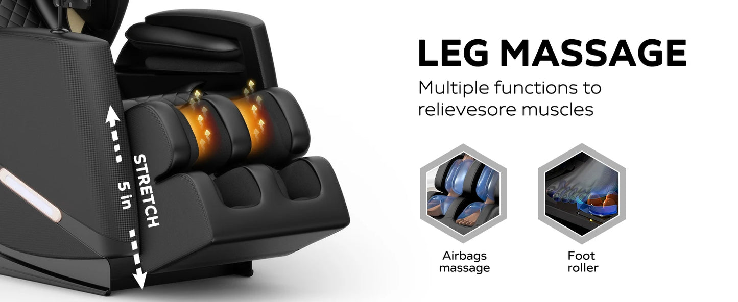 Massagesessel mit Zero-Gravity-Funktion und Ganzkörper-Luftdruckmassage, Fußentspannung und Bluetooth-Audioverbindungsfunktion