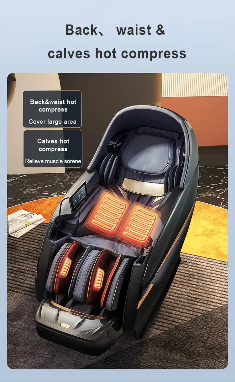 OSKOR 4D Zero Gravity Massagesessel Ganzkörperkabine mit Schlafhaube – Shiatsu-Massagesessel mit Wärme-Körperscan-SL-Schiene