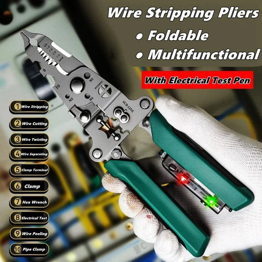 Multifunctional Wire Stripper &amp; Electrical Test Pen – Foldable Cable Cutter &amp; Crimper Tool