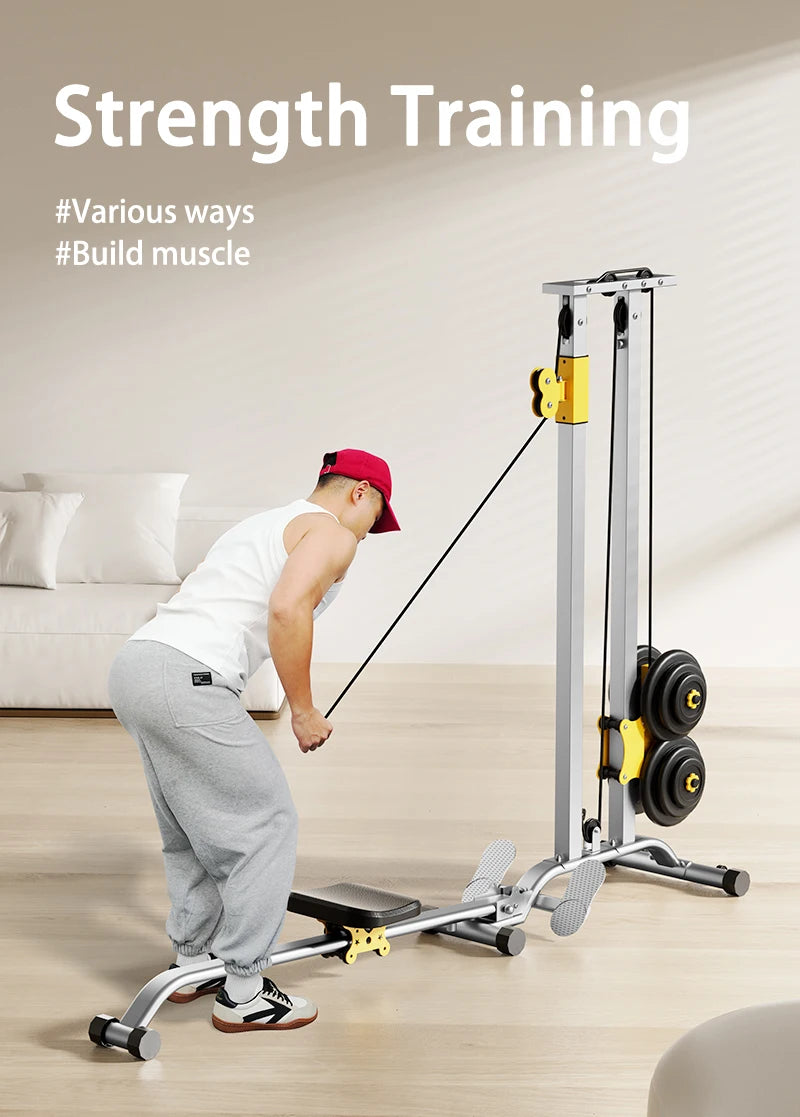 Home Gym LAT Pull Down Machine with High & Low Pulleys Fitness Rowing Machine100KG with LAT and Low Row Bars for Muscle Training