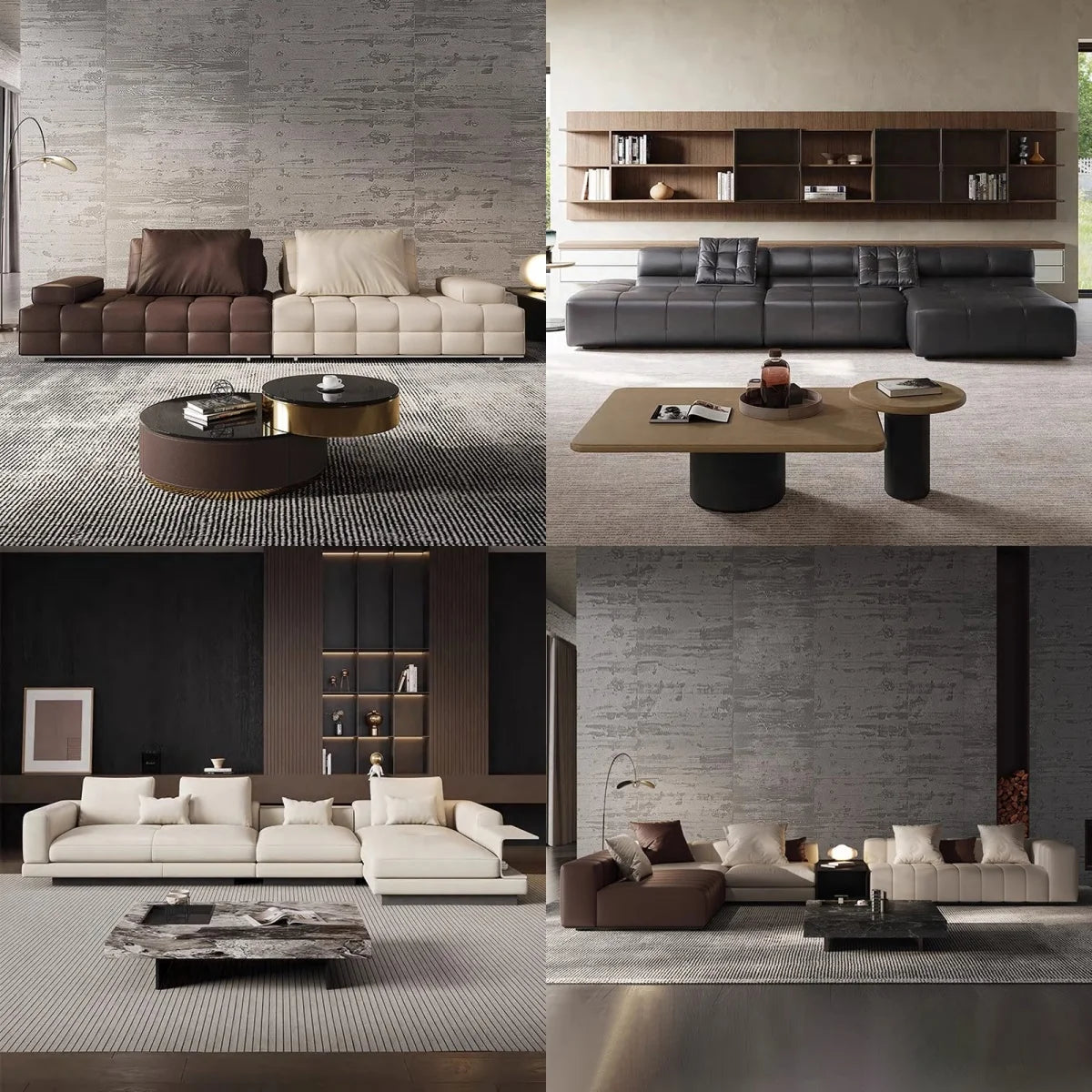 Minimalistische Multi-Seat Leder Ecksofa Kombination Modern Einfaches Wohnzimmer Sofas Erste Schicht Rindsleder L-Form Sofa-Set
