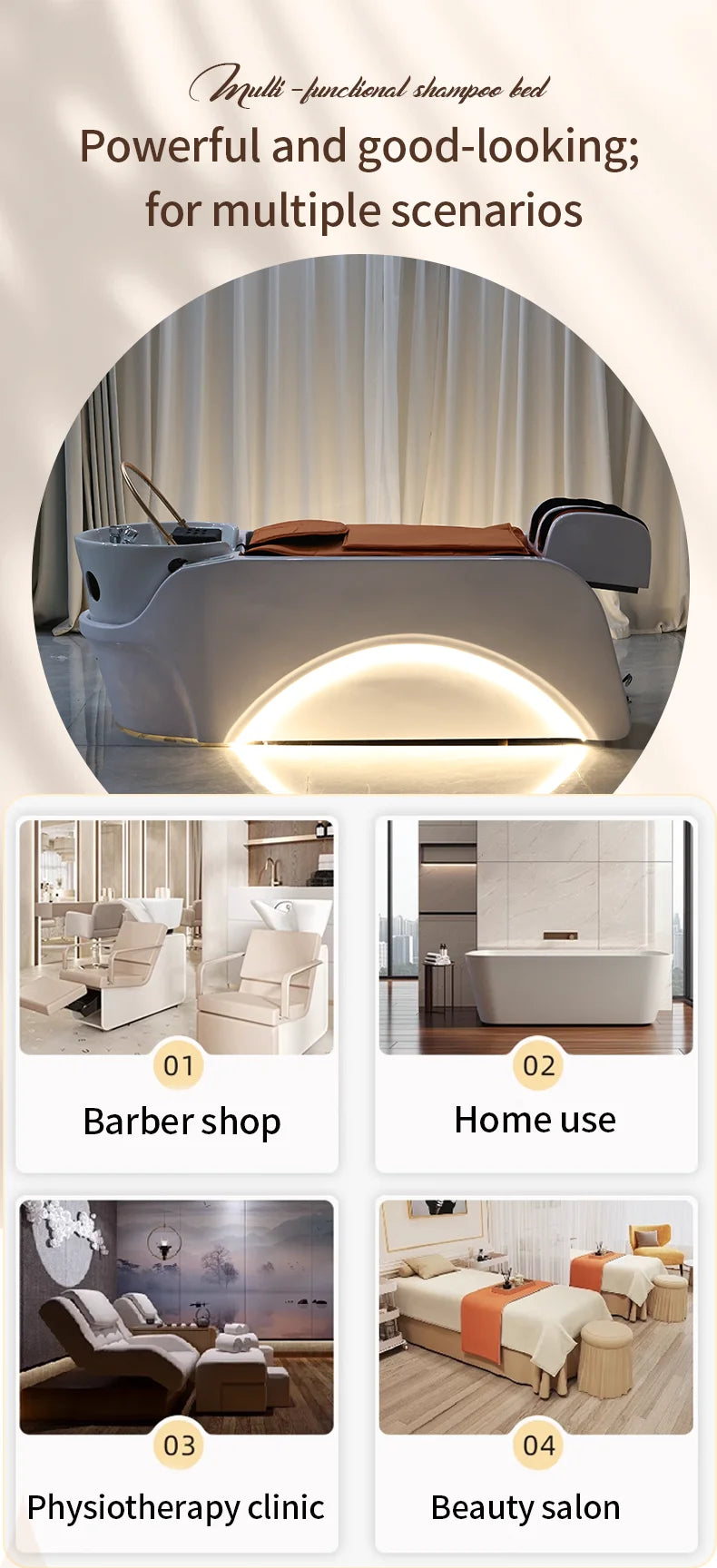 Lieferant von Salonmöbeln Elektrisches Spa-Kopf-Wassertherapie-Shampoobett Haarwasch-Massagestuhl Shampoobetten mit Beckendampfgerät