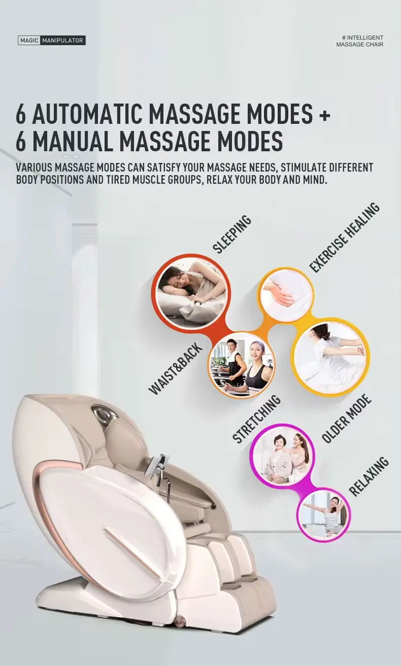 8D Full Body Luxury Shiatsu Massage Chair Smart Relax Heated Zero Gravity with Whole Body Sl Track Rocking Chair