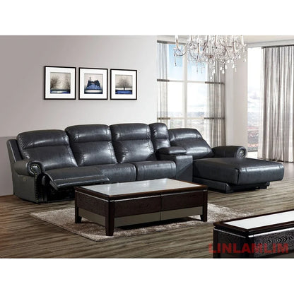 MINGDIBAO Luxuriöses Sofa-Set aus echtem Leder mit elektrischer Relaxfunktion, L-förmige elektrische Relax-Couch mit Nagelverzierung, Heimkinositz
