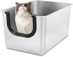 Bac à litière pour chat en acier inoxydable extra large, côtés de 12 pouces de hauteur, étanche et anti-adhésif pour un nettoyage facile