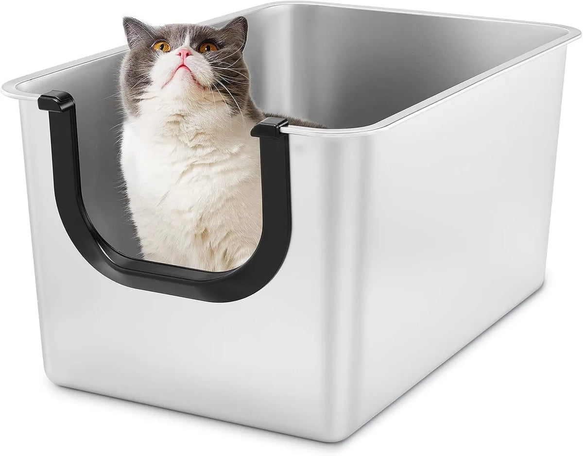 Bac à litière pour chat en acier inoxydable extra large, côtés de 12 pouces de hauteur, étanche et anti-adhésif pour un nettoyage facile