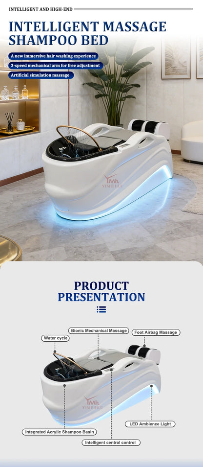 Weißer Fiberglas-Headspa-Tisch elektrische Massage Shampoo-Liege mit Wasserkreislauf
