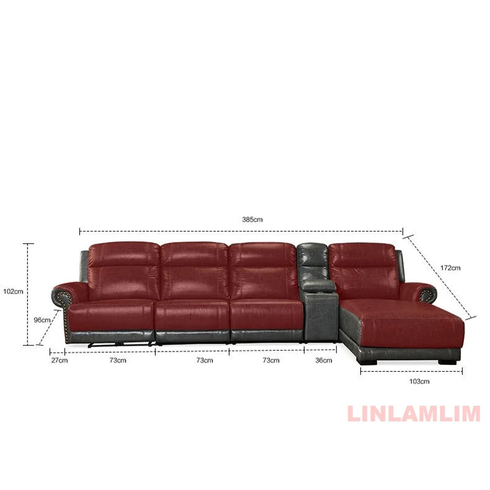 MINGDIBAO Luxuriöses Sofa-Set aus echtem Leder mit elektrischer Relaxfunktion, L-förmige elektrische Relax-Couch mit Nagelverzierung, Heimkinositz
