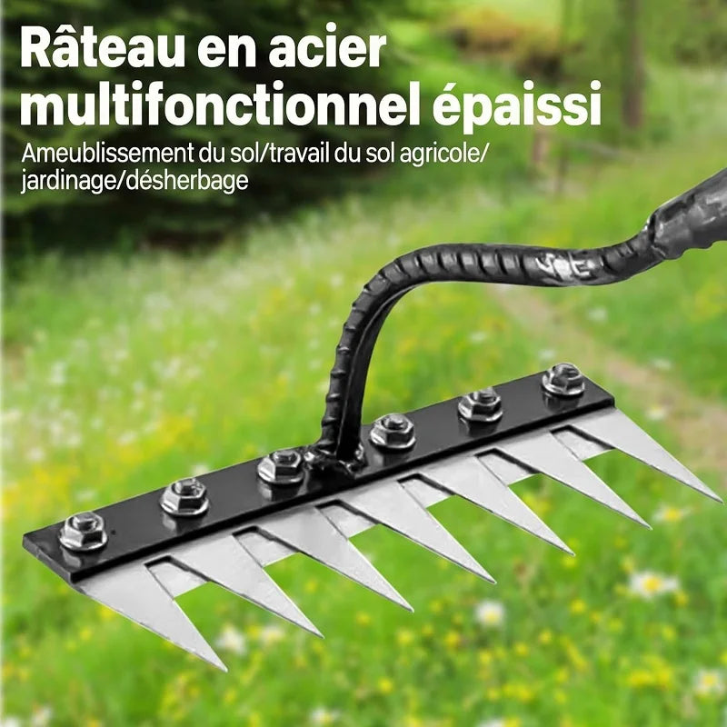 Râteau à main de jardin en acier au carbone, 5/6/7/8 dents, 1 pièce, outils de désherbage pour jardin de ferme, scarificateur, herse à ongles agricole, herse en métal