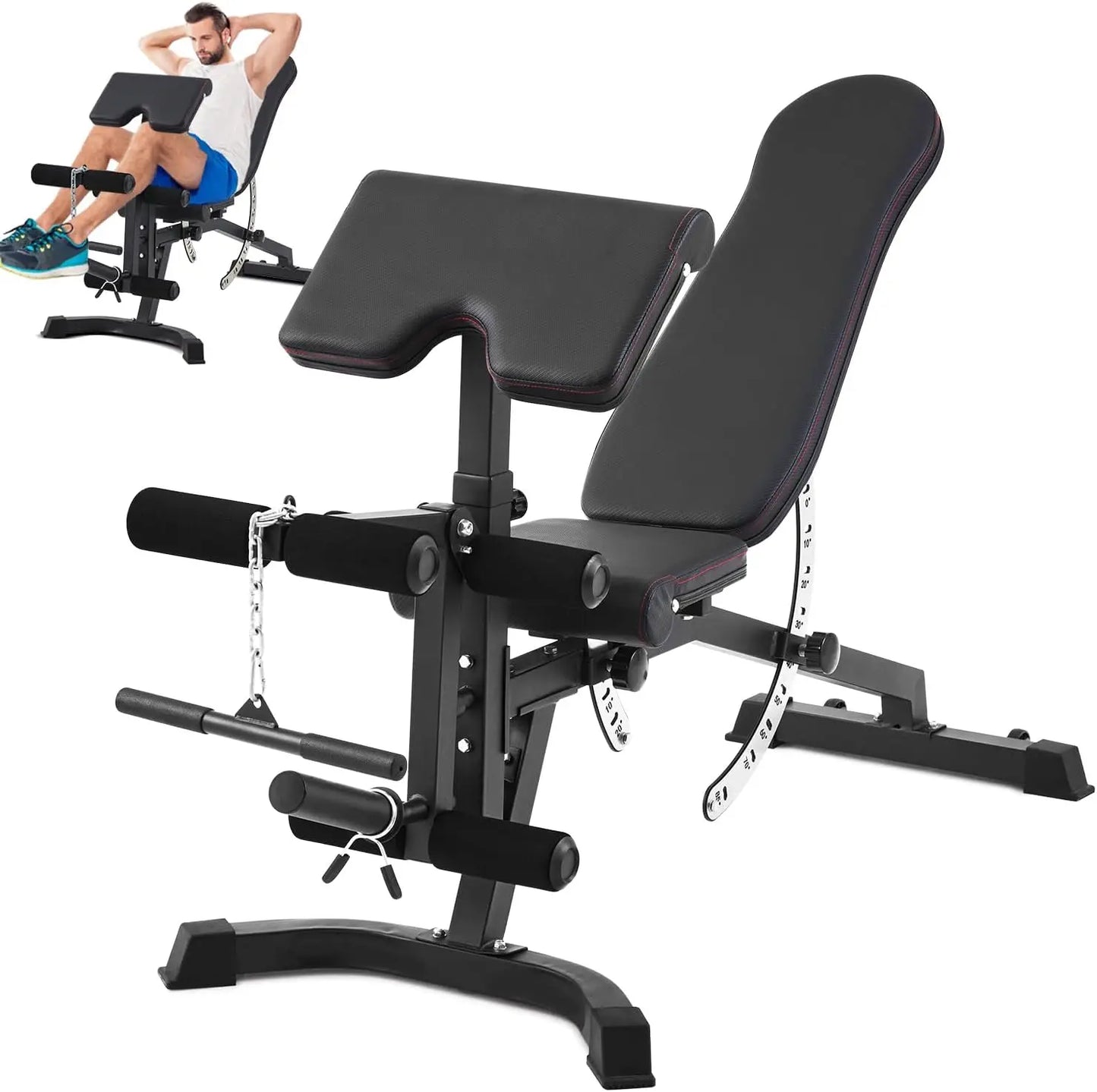 Adjustable Weight Bench with Preacher Pad Leg Extension and Leg Curl 800LBS Workout Bench with Handle Bar FID Bench for Strength