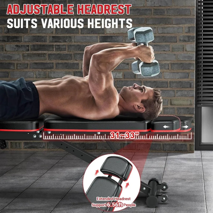 Workout Bench Adjustable Weight Bench with Leg Extension and Leg Curl Extended Headrest 900LBS Preacher Curl Bench Incline Decl