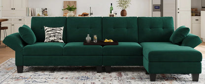 L-förmiges Sofa 4-Sitzer Sofa mit Récamiere L-förmige Sofas Umwandelbares Sektionssofa (Dunkelgrün, L-förmiges Sofa)