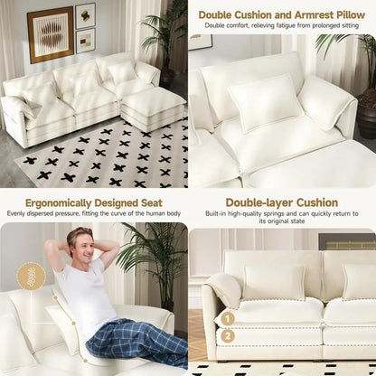 l-shaped chenille modular sectional sofa with movable ottoman, 6 pillows and 2 armrest cushions for living room