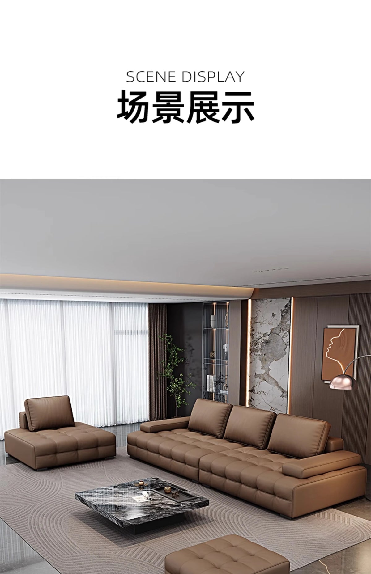 Modern Minimalistisches neues Leder Wohnzimmer Lawrence Italienisches leichtes Luxus gerades L-förmiges modulares Faules Weiches Tatami Lounge Sofa