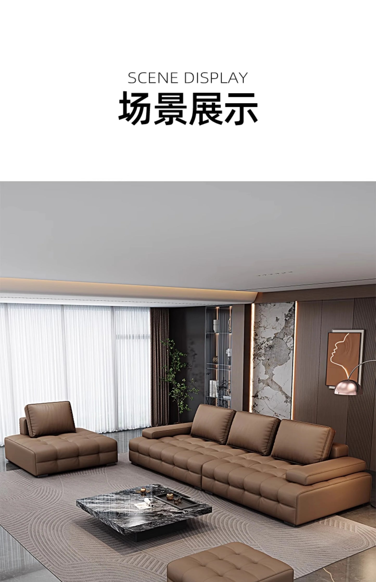 Modern Minimalistisches neues Leder Wohnzimmer Lawrence Italienisches leichtes Luxus gerades L-förmiges modulares Faules Weiches Tatami Lounge Sofa