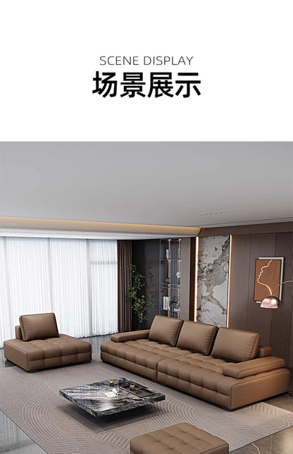 Modern Minimalistisches neues Leder Wohnzimmer Lawrence Italienisches leichtes Luxus gerades L-förmiges modulares Faules Weiches Tatami Lounge Sofa