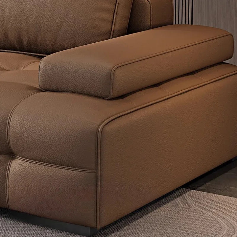 Modern Minimalistisches neues Leder Wohnzimmer Lawrence Italienisches leichtes Luxus gerades L-förmiges modulares Faules Weiches Tatami Lounge Sofa