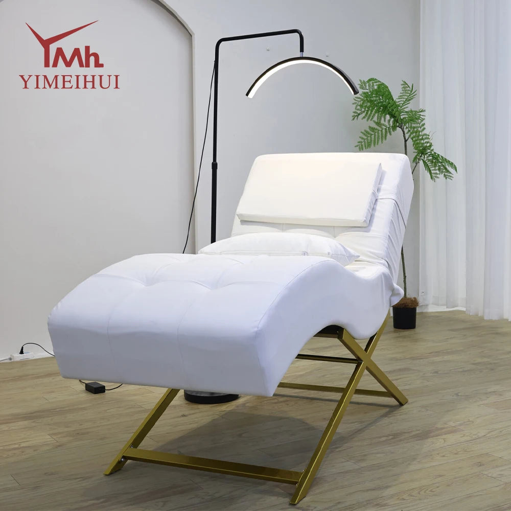 Luxury modern design white curved velvet facial bed spa massage lash bed for beauty salon