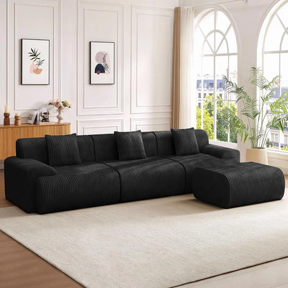 118" modernes L-förmiges modulares Ecksofa, "Boneless Cloud" Couch mit Ottoman, übergroße Cordcouch tiefe Sitzfläche, 30D Schwamm