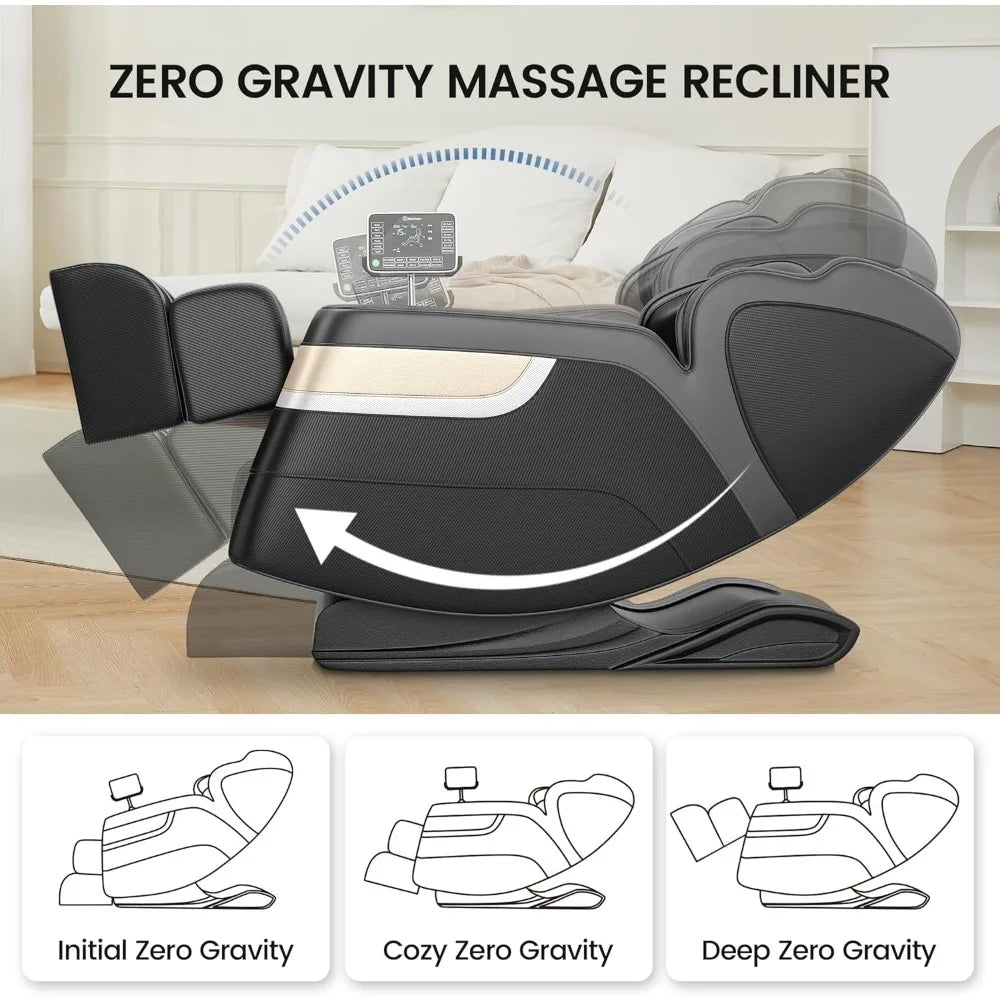 Massagesessel, Ganzkörper-Zero-Gravity-Massagesessel, mit Automatikprogrammen, Taillenheizung, LCD, Bluetooth, Fußmassage & Bodyscan
