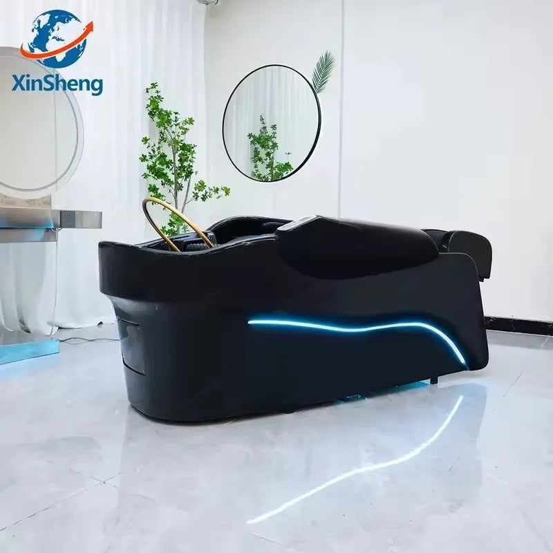 2025 Modernes Design, japanischer Kopf-Shampoo-Stuhl und Massageliege mit Waschbecken und Keramikspüle für Friseursalon