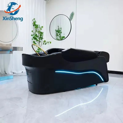 2025 Modernes Design, japanischer Kopf-Shampoo-Stuhl und Massageliege mit Waschbecken und Keramikspüle für Friseursalon