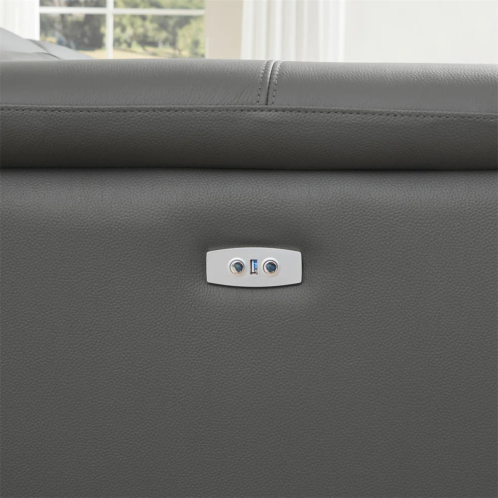 Kundenspezifisches Ledersofa in L-Form Lounge Multifunktions-Power-Smart-Relaxliege Elektrisches Ecksofa mit USB-Kopfstütze und Fußstütze